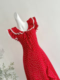 White Pattern Summer Ruffled Red Midi Dress