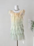 Flower Embellishment Ombre One Shoulder Tulle Mini Dress