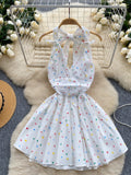 Bow Tie Flared Skirt Halter Polka Dot Dress