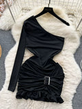 Fashionable Finesse One-Shoulder Satin Dress