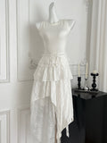 Stylish White Ruffled Asymmetric Dress
