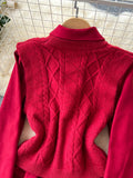 Knit Vest Overlay Red Button-Down Layered Dress
