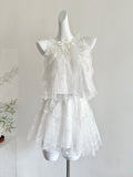 Tiered Lace Layers White Ruffled Sleeveless Dress
