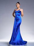 Royal Blue Beading Satin Trumpet Mermaid Prom Dress