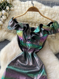 Ruffle Off-Shoulder Metallic Party Dress