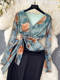Classic Black Skirt Floral Wrap Dress