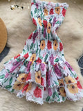 Ruffled Hem Vibrant Print Floral Smocked Dress