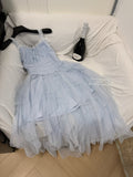 Lace  Light Blue Tiered Tulle Maxi Dress