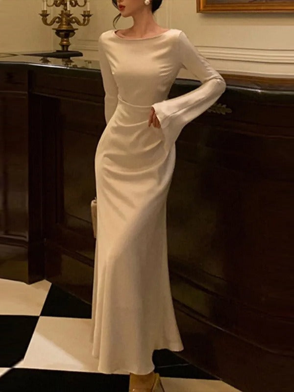 2024 Elegant White Bell-Sleeve Dress – Ncocon