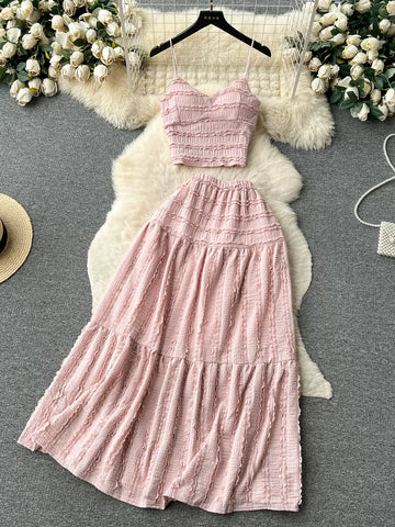 Pastel Pink Pleated Two-Piece Maxi Dress