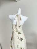 Colorful Floral Embroidery Halter Neck Mini Dress