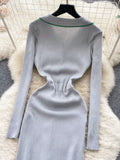 Sweater-Style Button-Up Ribbed Knit Dress