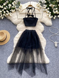 Crop Top Black Sheer Tulle SkirtTwo-Piece Set