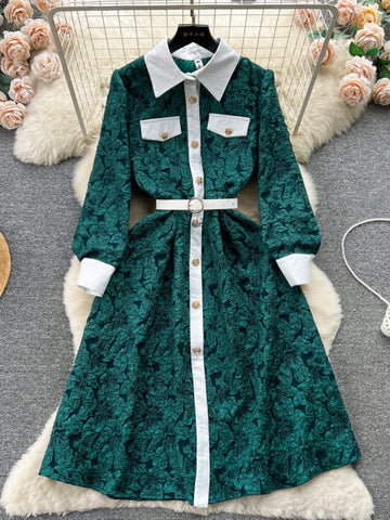 Enchanted Forest Emerald Green Jacquard Dress