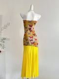 Vibrant Butterfly Print Strapless Midi Dress