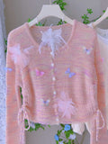 Whimsical Floral Butterfly Soft Pink Sweater