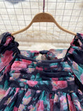 Midnight Rose Puff-Sleeve Dress