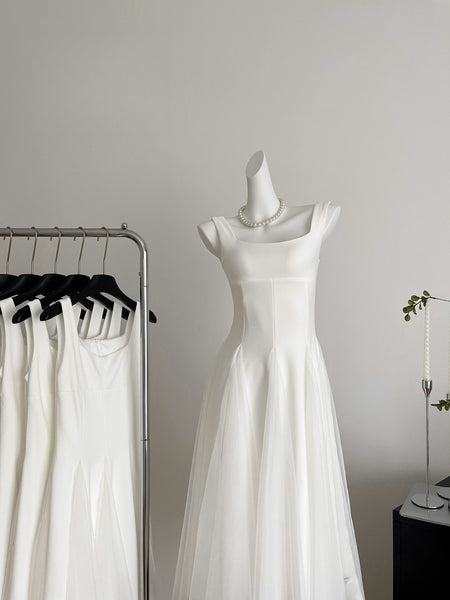 Classic White Flowing Satin Dress