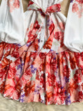 Puff Sleeves Elegant Floral Belt Dress