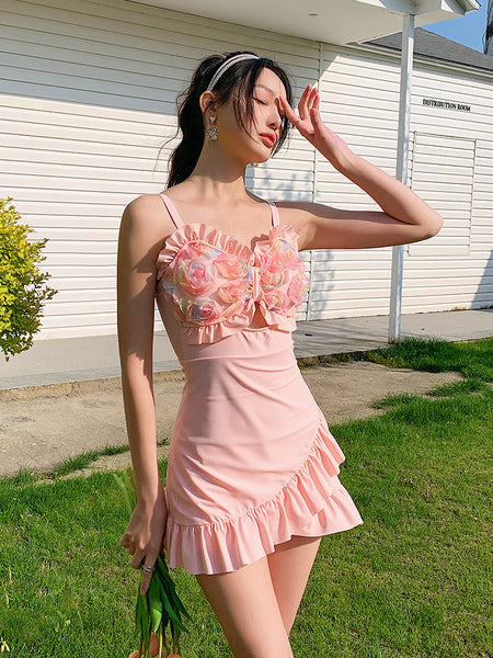 Ruffles Mini Spaghetti Strap Floral Swim dress
