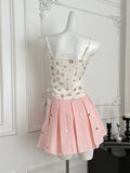 Cute Cartoon Print Camisole & Gingham Skirt Set