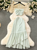 Sunshine Yellow Halter Ruffle Hem Dress