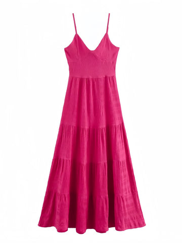 Charming Cerise Tiered Maxi Dress