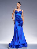 Royal Blue Beading Satin Trumpet Mermaid Prom Dress