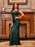 Green Mermaid Hem Sequin Formal Dress