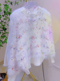 Colorful Bead Embellishments Shaggy Fringe White Sweater