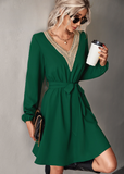 Fashion V-neck Lace Long Sleeve Dress