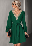 Fashion V-neck Lace Long Sleeve Dress