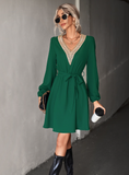 Fashion V-neck Lace Long Sleeve Dress