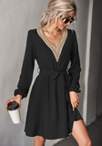 Fashion V-neck Lace Long Sleeve Dress