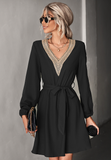 Fashion V-neck Lace Long Sleeve Dress