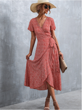 Bohemian cross V-neck lace floral dress