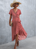 Bohemian cross V-neck lace floral dress