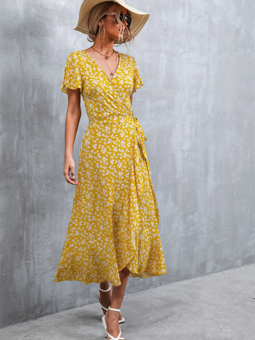 Bohemian cross V-neck lace floral dress