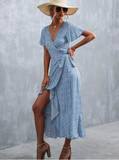 Bohemian cross V-neck lace floral dress