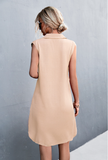 V-neck button sleeveless vest slit dress casual skirt