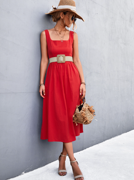 sexy backless square collar suspender dress