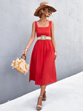 sexy backless square collar suspender dress