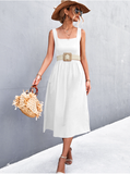 sexy backless square collar suspender dress