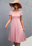 Solid color round neck slim mid-length dress
