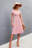 Solid color round neck slim mid-length dress