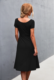 Solid color round neck slim mid-length dress