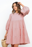cotton and linen lantern sleeves long sleeve stitching loose swing dress