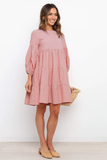 cotton and linen lantern sleeves long sleeve stitching loose swing dress
