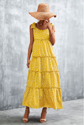 Dot printing strap splicing cake dress