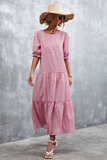 puff sleeve plaid dress splicing cake skirt